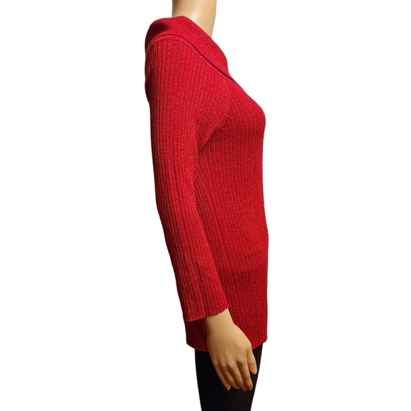 Red Sparkling Ribbed Sweater - Picture 5 of 13